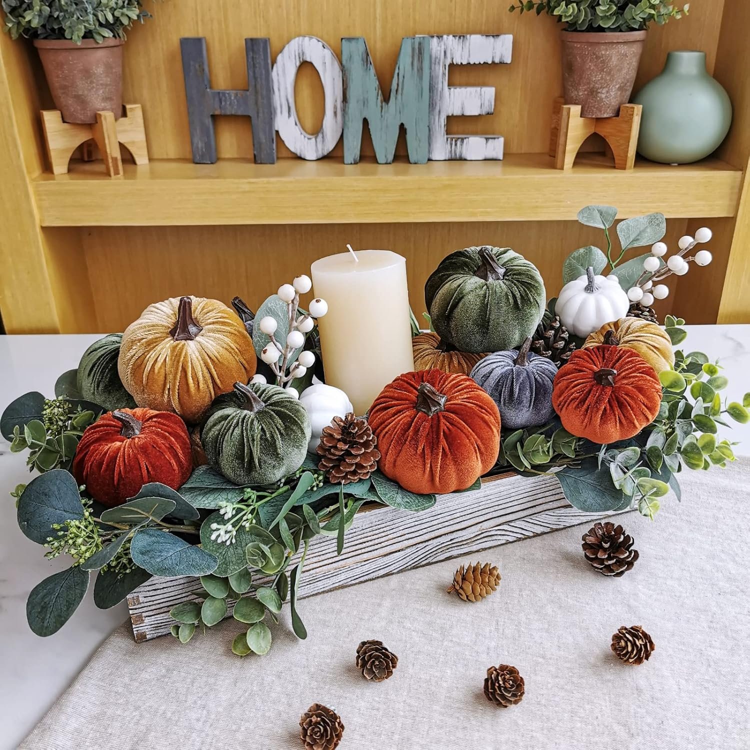 Mini Velvet Pumpkins 16-Piece Rustic Fall Decor Set